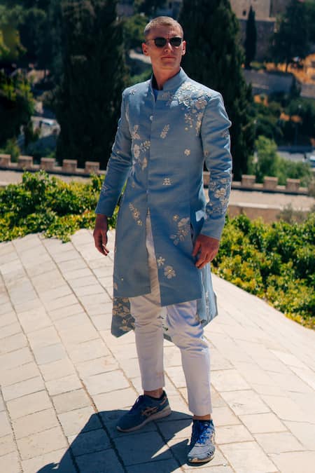 Sahil Kochhar Flower Embroidered Sherwani Set 