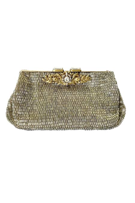 Kokommo Grey Embellished Vicenza Micro Bead Embroidered Clutch