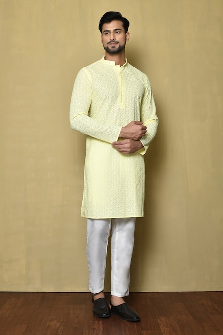 Aryavir Malhotra Mandarin Collar Embroidered Kurta & Pant Set 