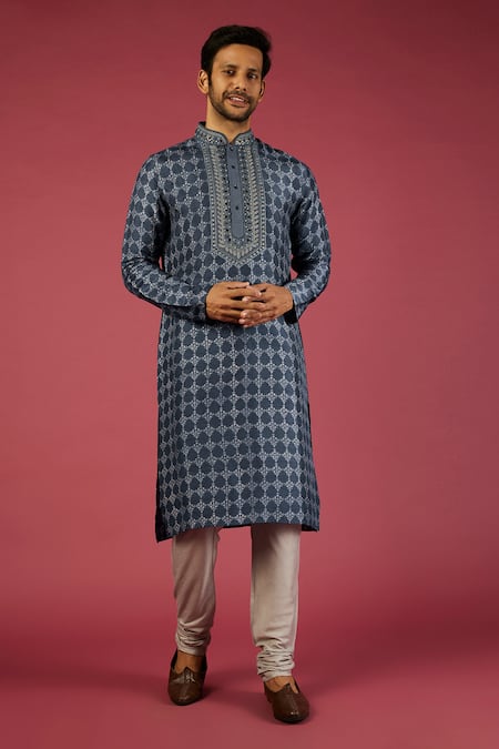 Krishna Mehta Tussar Garden Block Print Kurta Set 