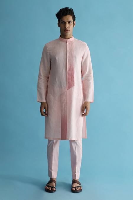 Shop_Kaha_Pink Linen Pintuck Aurettap Detail Kurta With Pant_Online_at_Aza_Fashions