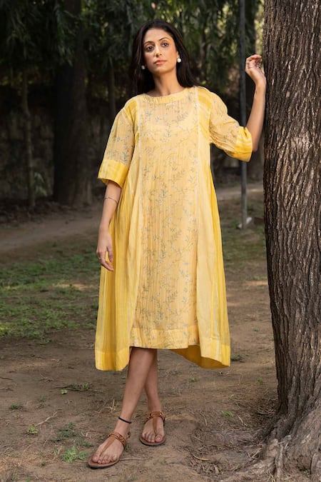 Dhaari Floral Pattern Gathered Dress 