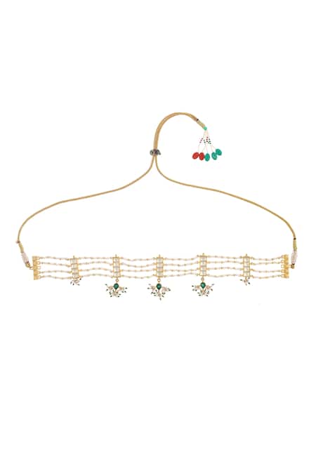 MAISARA JEWELRY Gold Plated Stones Embellished Jadau Choker Necklace 