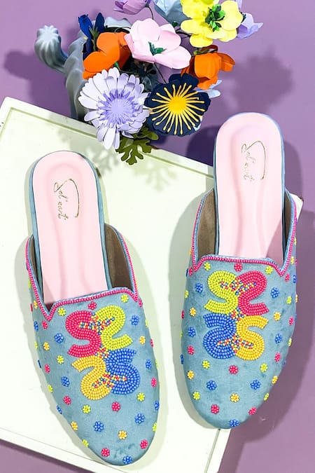 Soleart Monogram Bead Hand Embroidered Mules 