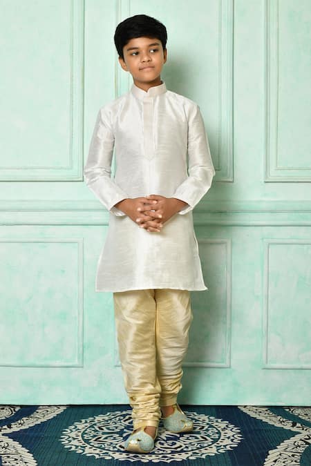 Arihant Rai Sinha Off White Dupion Art Silk Straight Mandarin Collar Kurta 