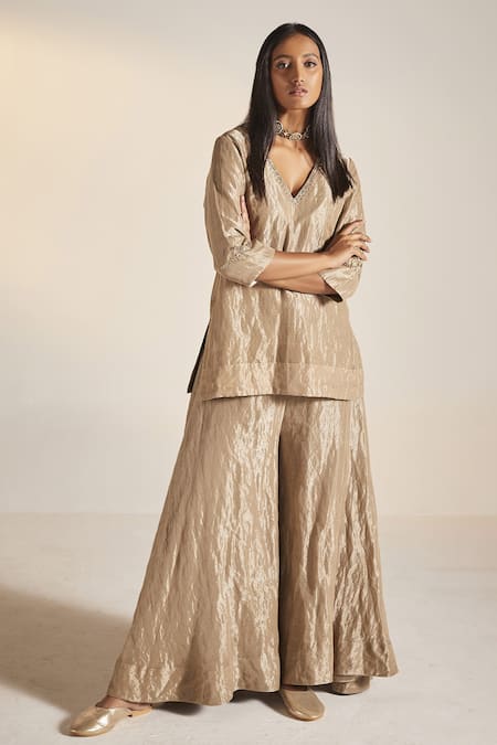 Shorshe Clothing Anu V Neck Kurta & Sharara Set 