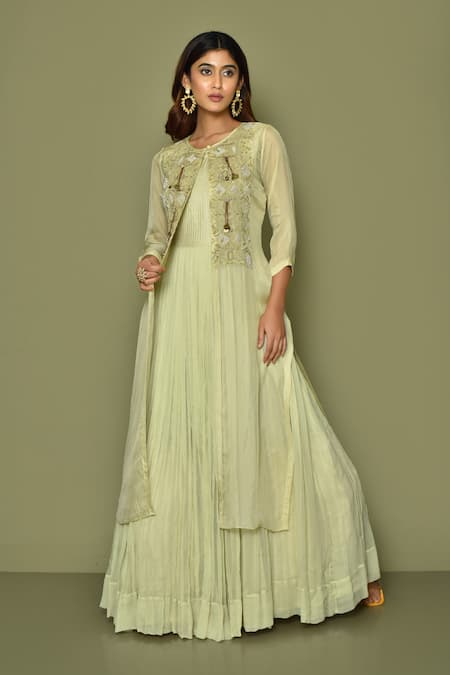 Long Jacket Dress for Haldi Ceremony Yellow Outfit