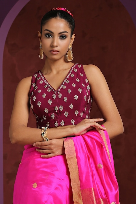 Buy Wine Pure Soft Silk Saree With Matching Blouse Piece | Glamatyou –  Glamatyou Fashion