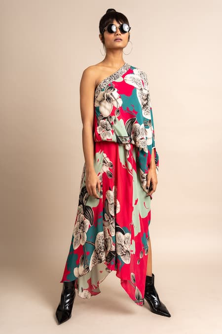 Nupur Kanoi Flower Print One Shoulder Sack Dress 