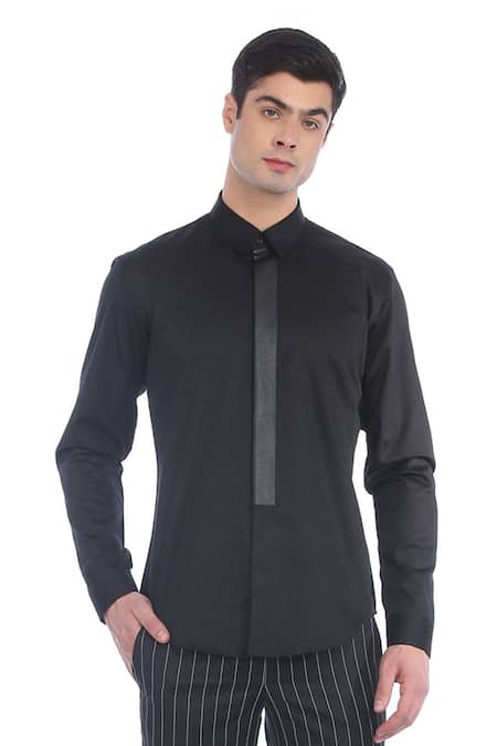 Rohit Gandhi + Rahul Khanna Leather Placket Cotton Shirt 