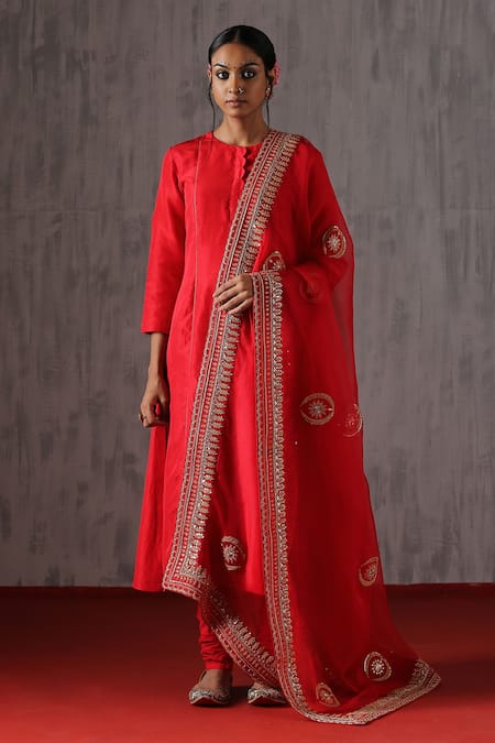 Weaver Story Red Organza Embroidered Sequin Dupatta 