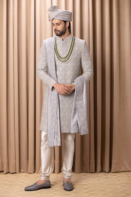 Ankit V Kapoor Shah Embroidered Sherwani Set With Stole 