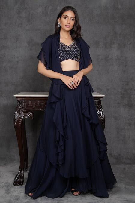 Lehenga Choli : Grey tapeta silk multi ruffle layered stylist ...