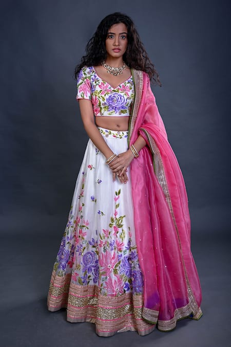 Priti Sahni Hand painted Floral Bridal Lehenga 