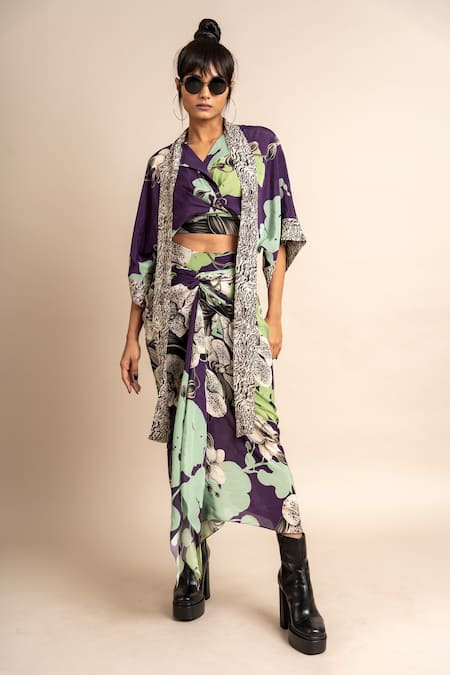 Nupur Kanoi Floral Print Kaftan Top & Knotted Skirt Set 