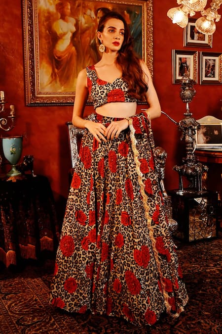 SANAM Mirabelle Floral & Leopard Print Lehenga Set 