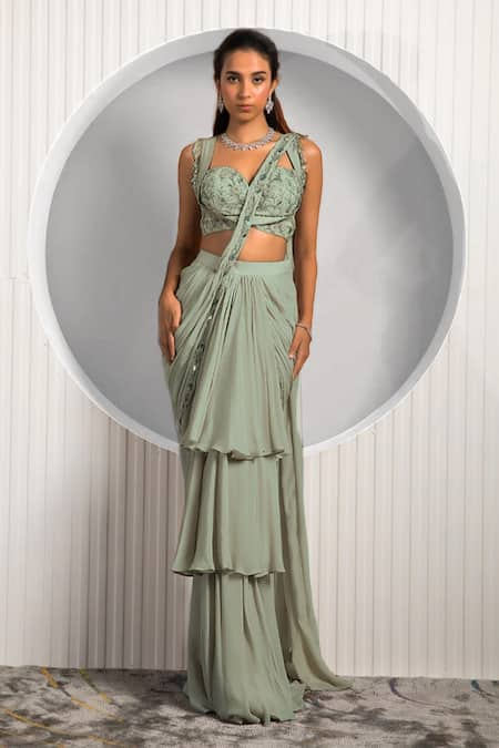 Jade By Ashima Pre-Draped Ruffle Saree With Ophelia Blouse 