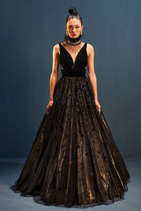 Black Shimmery Long Formal Prom Pagaent Evening Dress