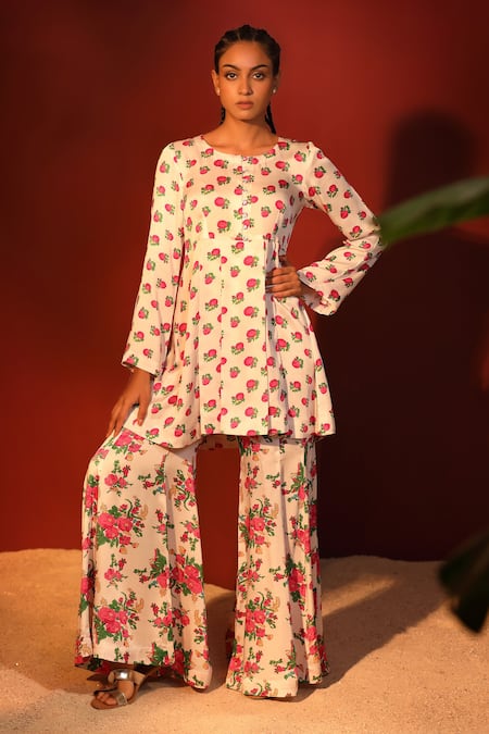 Shetab Kazmi Floral Digital Print Peplum Top & Gharara Set 