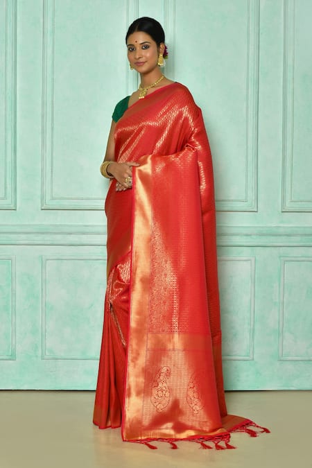 Dignified Weaving Pink Kanjivaram Silk Contemporary Saree -