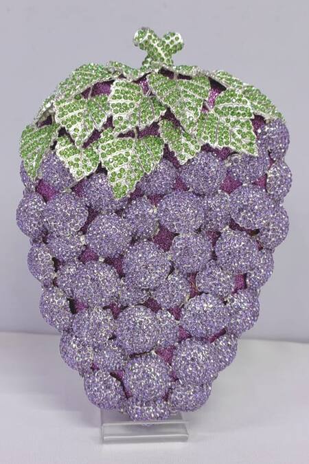 Shop Crystal Craft Purple Embellished Grape Shaped Crystal Clutch at Aza Fashions Shop_Crystal Craft_Purple Embellished Grape Shaped Crystal Clutch_at_Aza_Fashions