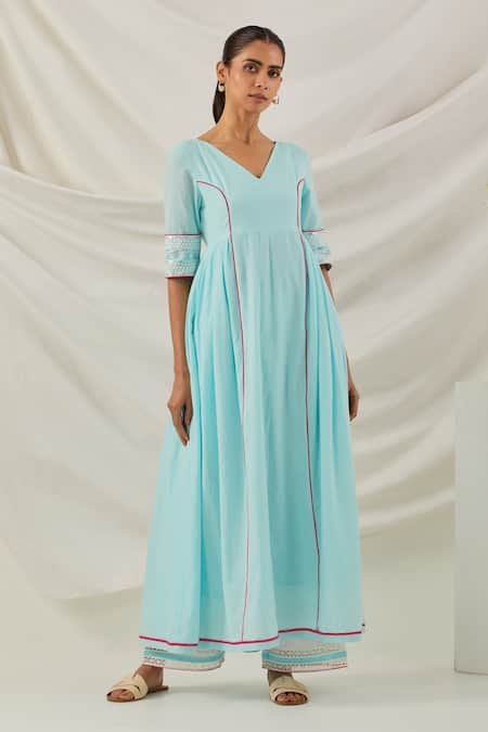 THE INDIAN CAUSE Cotton Fit & Flare Anarkali With Palazzo 