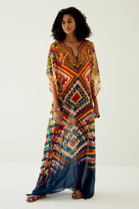 Payal Jain Chiffon Geometric Pattern Long Kaftan 