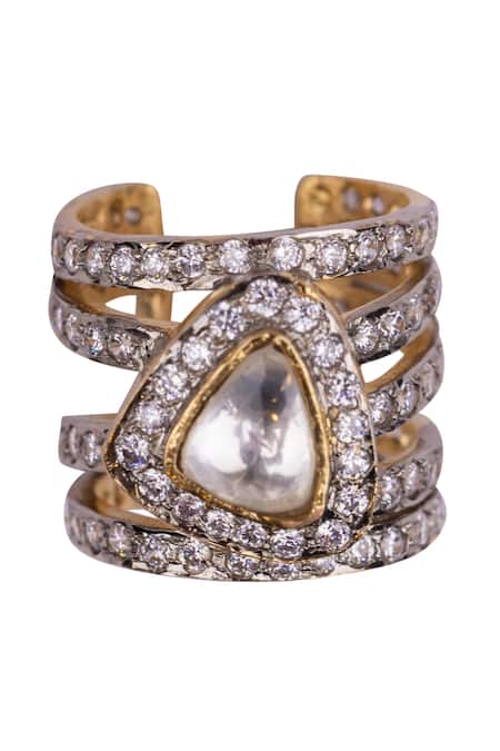 Vasundhara Silver Plated Crystals, Diamonds Geometric Embellished Ring Online at Aza Fashions Vasundhara_Silver Plated Crystals, Diamonds Geometric Embellished Ring _Online_at_Aza_Fashions