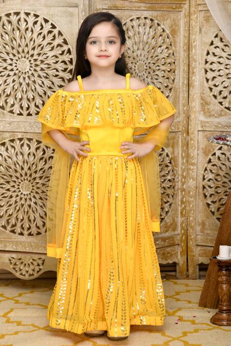 Saka Designs Yellow Silk Blend Embroidery Sequins Lehenga Set  