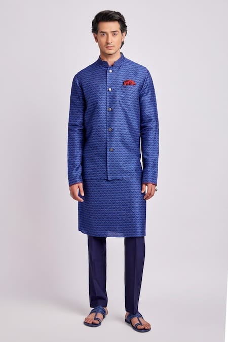 Bubber Couture Blue Silk Geometric Print Cobalt Bundi 