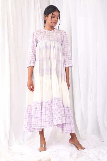 KHAT Handwoven Cotton Checkered Pattern Dress 