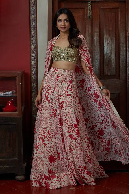 Buy Arpita Mehta Red Georgette Sequins, Embroidery V-neck Floral Pattern Cape And Gharara Set Online at Aza Fashions Buy_Arpita Mehta_Red Georgette Sequins, Embroidery V-neck Floral Pattern Cape And Gharara Set_Online_at_Aza_Fashions