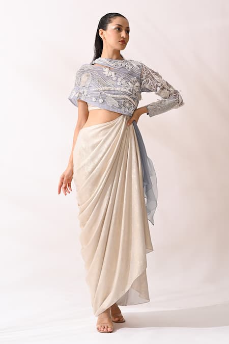 PIRI INDIA Hand Embroidered & Draped Cowl Gown 