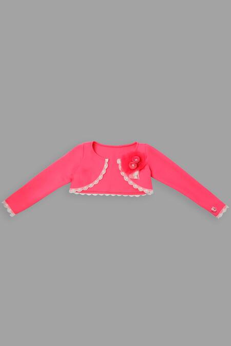 Pinkcow designs pvt ltd Pink Scuba Embellishment Hand Made Flower Lace Shrug 