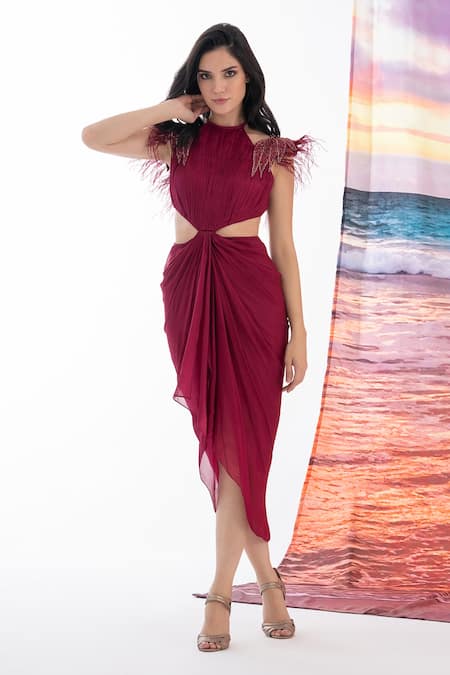 AMRTA by GUNEET KONDAL Ruched Cutout Asymmetrical Dress 