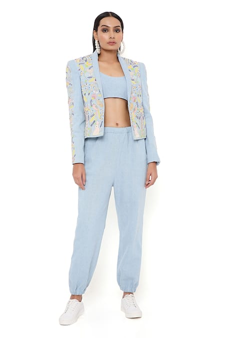 Payal Singhal Denim Jacket & Jogger Set 