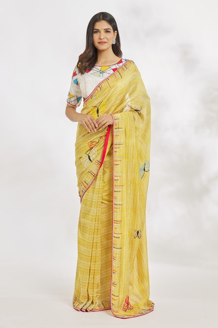 Paksh Striped Print & Embroidered Saree With Blouse 