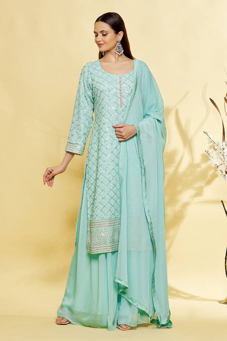 Samyukta Singhania Green Sequin Embroidered Kurta And Flared Pant Set