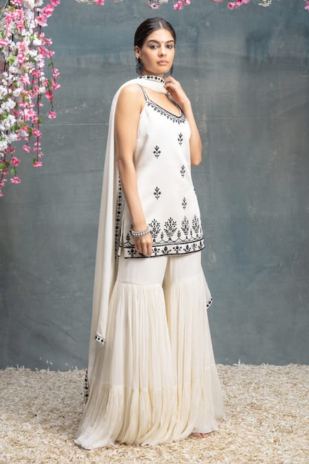 Sanjev Marwaaha Mirror Embroidered Kurta Sharara Set 