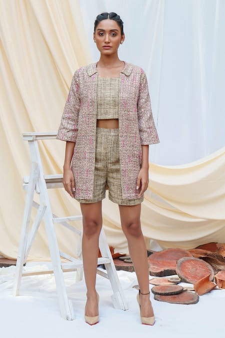 Couche Tweed Kimono Sleeves Jacket & Shorts Set 