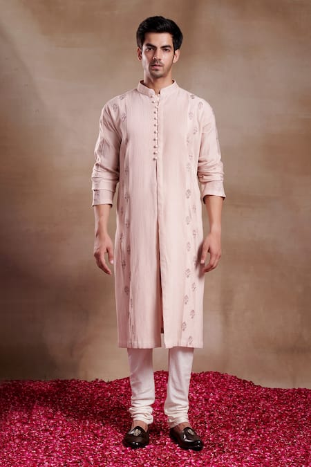 Shasha Gaba Pink Chanderi Sequins, Embroidery Veer Pintucked Kurta 