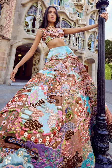 Aisha Rao Tissue Trencadis Applique Lehenga Set 