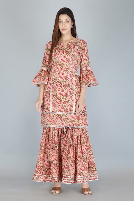 Kalakaari By Sagarika Cotton Floral Print Kurta & Sharara Set 