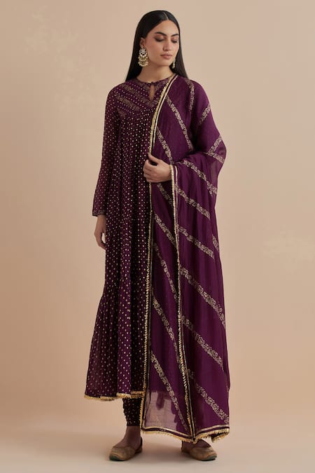 Ikshita Choudhary Purple Chanderi Printed Polka Dot Fitted Churidar 