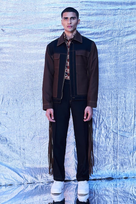 Line out line Fringe Tasselled Bomber Jacket 