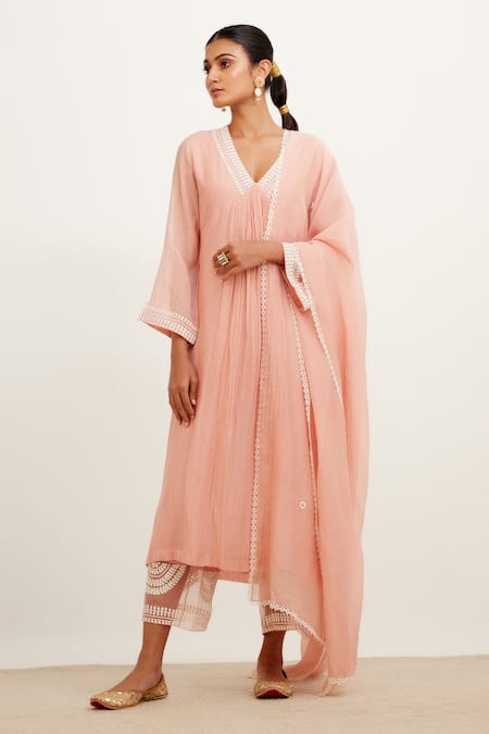 Devnaagri Chanderi Front Gathered Kurta Set 