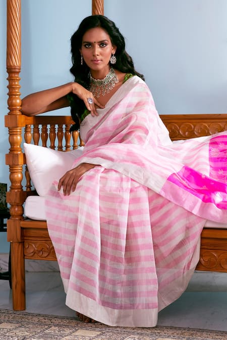 Pastel Green Pure Silk Handwoven Chanderi Saree With Silver Zari –  Wearitage India