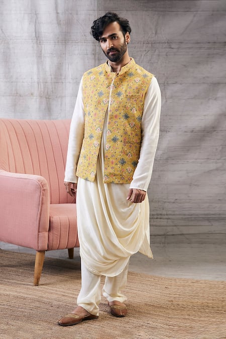 Soup By Sougat Paul Printed Sequin Bundi & Draped Kurta Set