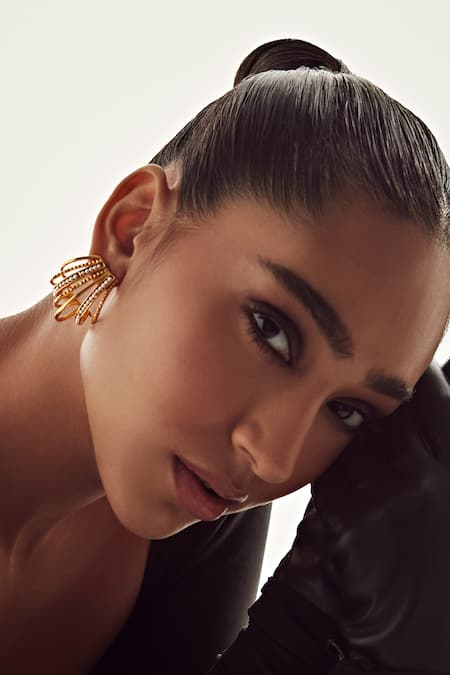 Anaash Gold Plated Pearls Shore Embellished Hoops 