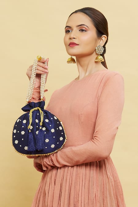 Naintara Bajaj Floral Pearl Embroidered Potli 